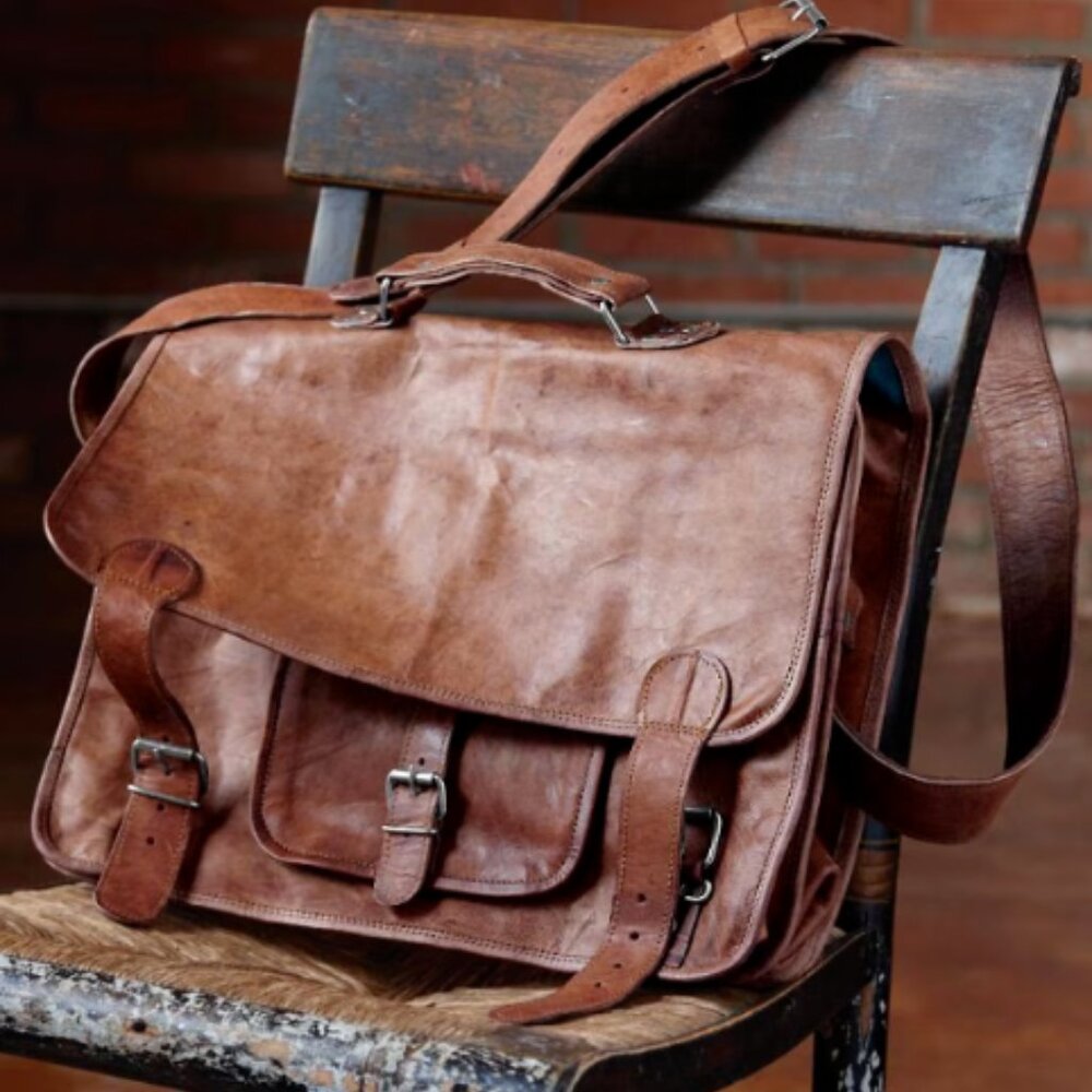 Carbon 2 Cobalt Genuine Leather Overlander Bag Briefcase/Satchel #321A